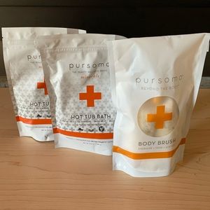Pursoma body brush (1) & hot tub minerals mix (2)